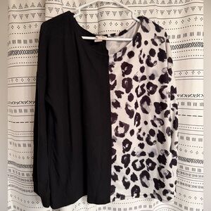 BiBi Black and Gray Leopard Print Long Sleeve Top